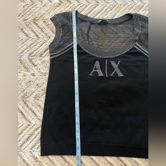 Armani Exchange A/X Black and Metallic Logo Cap Sleeve Top - Picture 9 of 9